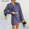 Винтажная сексуальная одна нажатия с короткими женщинами Worduroy Blazer высокая талия нерегулярный крест щель мини юбка с длинным рукавом костюмы 2 штуки набор 210714