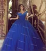 Askepott Blue Quinceanera Dresses Ball -klänning från axeln puffy tyll pärlparti söt 16 klänning golvlängd vestidos 15 anos prom