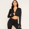 Set da yoga senza cuciture Abbigliamento da palestra per donna Tuta sportiva a maniche lunghe Cappotto con cerniera Pantaloni sportivi a vita alta Set cachi Abbigliamento attivo Y0625