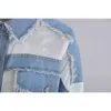 FAOP Mujer Chifón Burrs Denim Blusa de gran tamaño Solapa Manga larga Camisa suelta Moda Primavera Otoño GB151 210709
