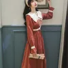 Cotton Corduroy Vintage Long Women Dress Spring Full Sleeve Evening Party Elegant Mid-Calf Vestido 210603