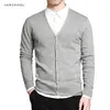 Coton Cardigan Pull Hommes Vêtements À Manches Longues Tricoté Col En V Chandails Solide Bouton Fit Casual Pull Homme Vêtements 210918