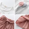 Симпатичная девушка одежда наборы одежды мороженое рукав топ + пояс юбка двухсектура юбка набор младенца девочек летние повседневные наряды