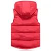 Coton À Capuche Gilet Pour Hommes Hiver Chaud Épais Casual Coupe-Vent Enfants 3 Couleurs Rouge Sans Manches Veste Mâle Classique Gilet 211104