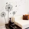 [ZOOYOO] Grands autocollants muraux de fleurs de pissenlit noir décoration de la maison salon chambre meubles art décalcomanies peintures murales papillon 210308