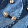 Yüksek Kaliteli Moda Tasarımcısı Blazer kadın Metal Aslan Düğmeler Kruvaze Denim Blazer Ceket Dış Ceket 211112