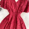 Лето Redblueyellowlower Кружевое платье Женщины Сексуальные VNECK с коротким рукавом с высокой талией aline vestidos Женский элегантный пляж Robe7839567