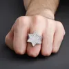 Heren Gouden Ring Hoge Kwaliteit Zespuntige Ster Volledige Stenen Diamanten Ringen Mode Hip Hop Zilveren Ringen Sieraden