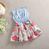 소녀 데님 꽃 무늬 드레스 여름 파티 드레스 벨트 어린이 비행 짧은 소매 캐주얼 의류 아기 소녀 아이 패션 복장 210317