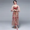 Letnie Czeski V-Neck Z Długim Rękawem Mesh Wzburzyć Sukienka Damskie Nadmorskie Wakacje Plaża Oversized Floral Fairy Maxi 210603