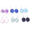 Designer Large Hexagon Stone Charms Earrings Rose Quartz Turquoise Lapis Lazuli Opal Copper Silver Plated Geometry Stones Dangle Brand Jewelry for Women