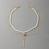 Pendentif Colliers Élégant White Perlé Perles Couker Clavicule Chaîne Classic Stick Collier Pandent Stick pour Femmes Mariage Bijoux Collier 17