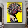 Peinture à l'huile de cheveux de couleur coloré sur toile Affiches et impressions Abstrait mur Art Graffiti Femme Photos pour la décoration de salon