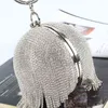 NXY Evening Bags Sliver Diamonds Rhinestone Round Ball för kvinnor 2022 Fashion Mini Tassels Clutch Bag Dam Ring Handväska Kopplingar 220210