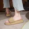 Women Slippers Fashion Home Thick-soled Woven Upper Dign Slope Heel Casual Living Room Bedroom 2021 Summer Woman Sho