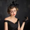 Top Hat Female British Wild Black Linen Yarn Veil Feather Bride Handmade Headdress Women Hair Hats Summer302n