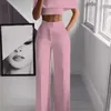 Summer White Black 2 Piece Set Women Clothing Wide Leg Pants Suits Sexy Croped Top + Long Trousers Fashion Woman Tracksuits T200825