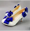 9cm Alto salto alto Plataformas Royal Blue Bow Butterfly-Knot Bombas Sapatos para Mulher Zapatos de Novia Ladies Party Bombas Azul