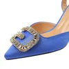 Sandales d'été à talons hauts de 7cm, chaussures de mariage pour femmes, chaussures de soirée en daim clair jaune et bleu, 220121