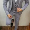 Slim Fit Casual Männer Anzüge mit Revers Revers Grau Bräutigam Smoking für Hochzeit 3 Stück Männliche Mode Kostüm Jacke Hosen weste 2021 X0909