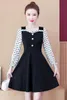 Casual Dresses Women Korean Dress Fashion One Piece Autumn Spring 2022 Office Lady Korea Style Långärmad lapptäcke Polka Dot Zipper