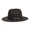 Wide Brim Hats Women Man Four Seasons Flat-brim Woolen Top Hat, Metal Fashion Belt, Large-brimmed Felt Plain Weave Hat