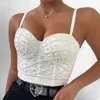 Women Sexy Designer Beading White Black Cotton Camisole Tops Summer Ladies Trendy High Street Short Camis Crop 210527