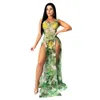 Het mode Nya sexiga kvinnor Multi Color Party Dresses 2023 Summer Women's Hot Flowers Printing Split Woman kläder 9680