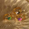 Nouveau mode Simple métal coloré goutte à goutte huile amour coeur Yin Yang ciel étoilé anneaux Vintage Couple anneaux pour femmes bijoux de mode X0715