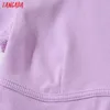 Tangada Women Purple Cropt Commentシャツ半袖O首ティーレディースカジュアルティーシャツストリートウェアトップLK21 210609