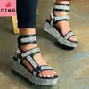 OIMG Parlak Taklidi Platformu Bling Taban Ayak Bileği Kayışı Kadın Sandalet Bayanlar Spor Tarzı eğlence plaj Ayakkabısı yaz yeni