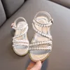 Sommar baby flickor sandaler toddler spädbarn barn glida på pärla kristall singel prinsessa romerska skor för barn flicka 210226