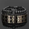 3 stks/set Charm Sieraden Luxe Kroon Handgemaakte Mannen Emaille Romeinse Cijfer Armbanden Henneptouw Gesp Open Rvs Micro Pave CZ