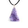 Raw Amethyst Druzy Drusy Necklace Gold / Silver Plated Triangle Natural Purple Quartz Crystal Cluster Geode Gemstone Statement Pendant Delicate Gift for Women Men