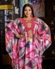 エスニック服スタイルアフリカの女性のダニアabayaファッションシフォン生地印刷ダイヤモンド刺繍フレアルーズドレス