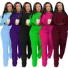 Women Sets Solid Color Tracksuits Fall Winter Outfits Long Sleeve Crop Top+Wide Leg Pants Two Piece Set Plus Size Sportswear 211105