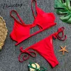 Maillots de bain pour femmes Yitimuceng évider mode maillot de bain femmes sexy rouge bandeau bikini 2 pièces ensemble plage noir maillot de bain 2021 été