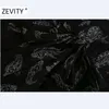 Zevity Kobiety Vintage Neckew Nuts Drukuj Łuk Krawat Sashes Długa Koszula Sukienka Femme Z Długim Rękawem Vestido Chic Casual Slim Sukienki DS4469 210603