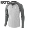 Autumn Mens Tshirt Casual Loose Hooded Tops Tees Shirt Male Sportswear Hoodie Patchwork Long Sleeve Mens T-shirt Clothing 210528