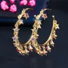 High End Luxury Chic Gold Color Rainbow CZ Big Circle Round Dangle Tassel Drop Charms Hoop örhängen för kvinnor 2021 Boho Jewelry2448