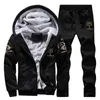 TRACKSUIT MEN SPORTING FLEECE Tjock hooded Brand-Clothing Casual Track Suit Jacket + Pant Warm Fur Inside Winter Sweatshirt 211230