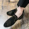 Rhinestone Luxury Brand men dress shoes Flat Casual Shoe Business Office Oxfords genuine leather Designers Suede loafers Plus size 38-47