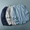 Autumn Long Sleeve Henry Collar Waffle Solid Color T-Shirt Men's Fashion Simple 100% Cotton Washed Old Loose Topps 220310