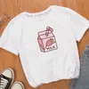 여자 티셔츠 여자 그래픽 만화 딸기 음료 상자하라 주쿠 티셔츠 한국 스타일 셔츠 스트리트웨어 여자 티 탑
