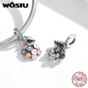 Wostu 100% 925 Bead de plata esterlina Colorida flor encanto colgante ajuste Pulsera original Collar DIY Joyería CQC1702 Q0531