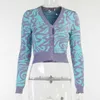 Green Cropped Cardigan For Women Long Sleeve Button Down Knitted Autumn Sweater Coat Y2K Knit Top Purple 210922