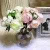 Upscale White Pink 8 Flowers Heads Cabeça Bridal Flower Bouquet Artificial Peony Touch Real Flowers Home Wedding Party Decoration Supplies