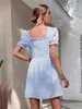 Gingham Print Shirred Bust Dress SHE