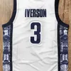 Nikivip YOUTH.Georgetown Hoyas College # 3 Maglia da basket Allen Iverson Cucita doppia cucitura Poliestere ad alta qualità Blu Grigio