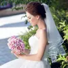 W magazynie Tanie Tulle White Weils Bridal 2016 z Grzebień Długość Łokcia Dwie warstwowe wstążki Krawędzi Akcesoria New Arrival